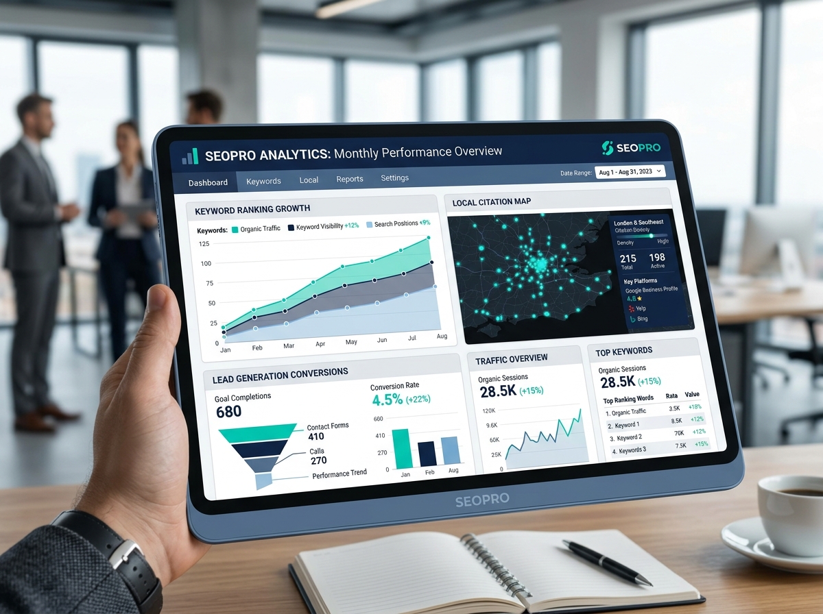 Local SEO analytics growth curve and conversion tracking data